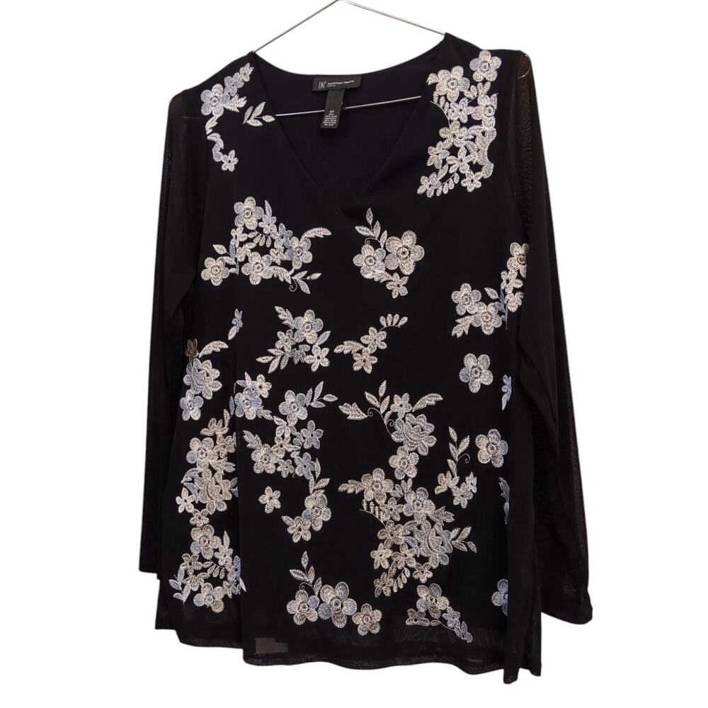 INC Artsy Top Blouse Plus Size 0X/XL‎ Embroidered Floral Romantic Event Career
